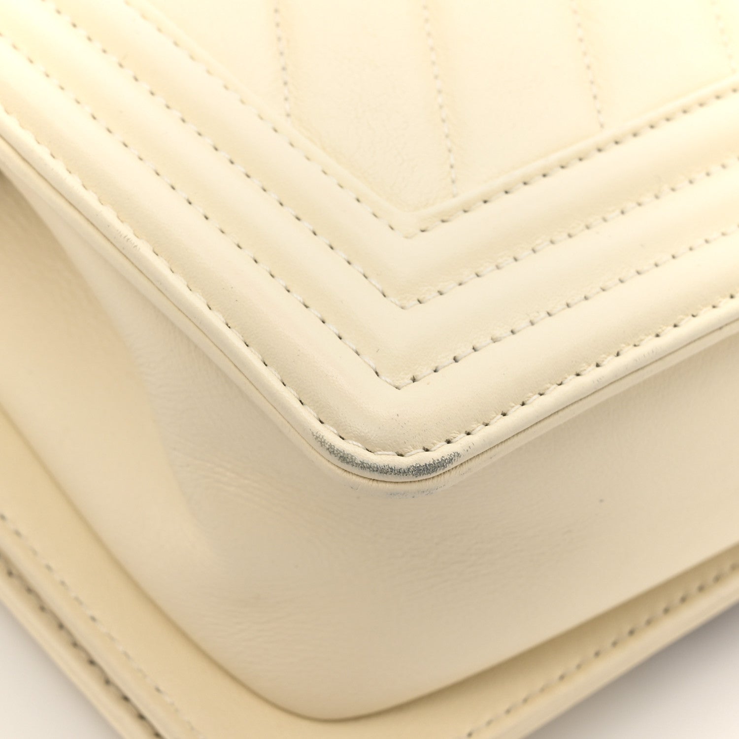 Calfskin Chevron Quilted Small Boy Flap White
