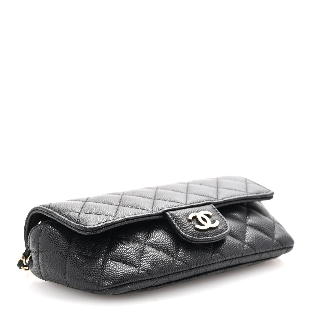 Caviar Quilted Glasses Case With Chain Black
