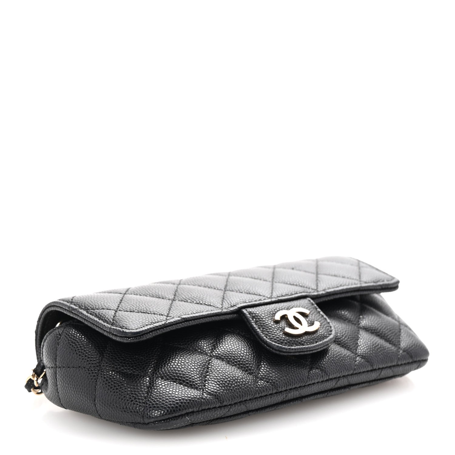 Caviar Quilted Glasses Case With Chain Black