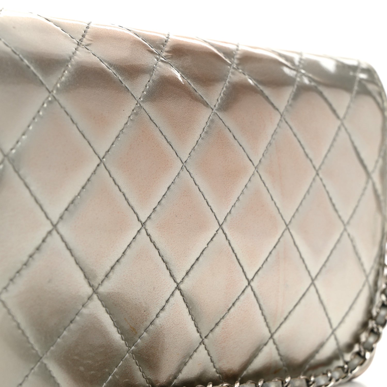 Patent Quilted Golden Class Wallet on Chain WOC Silver