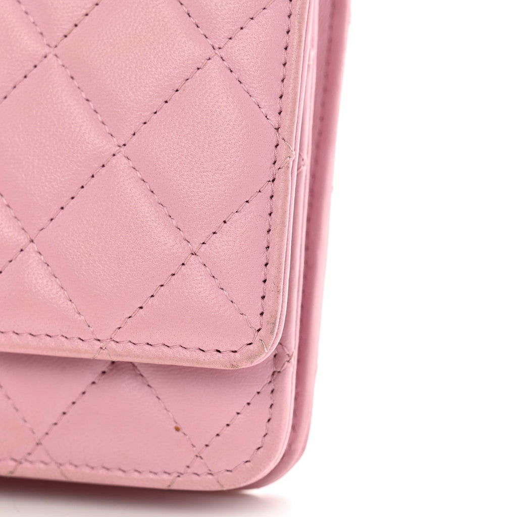 Lambskin Quilted Trendy CC Wallet On Chain WOC Pink