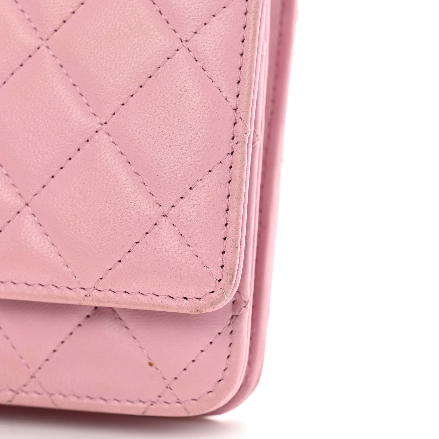 Lambskin Quilted Trendy CC Wallet On Chain WOC Pink