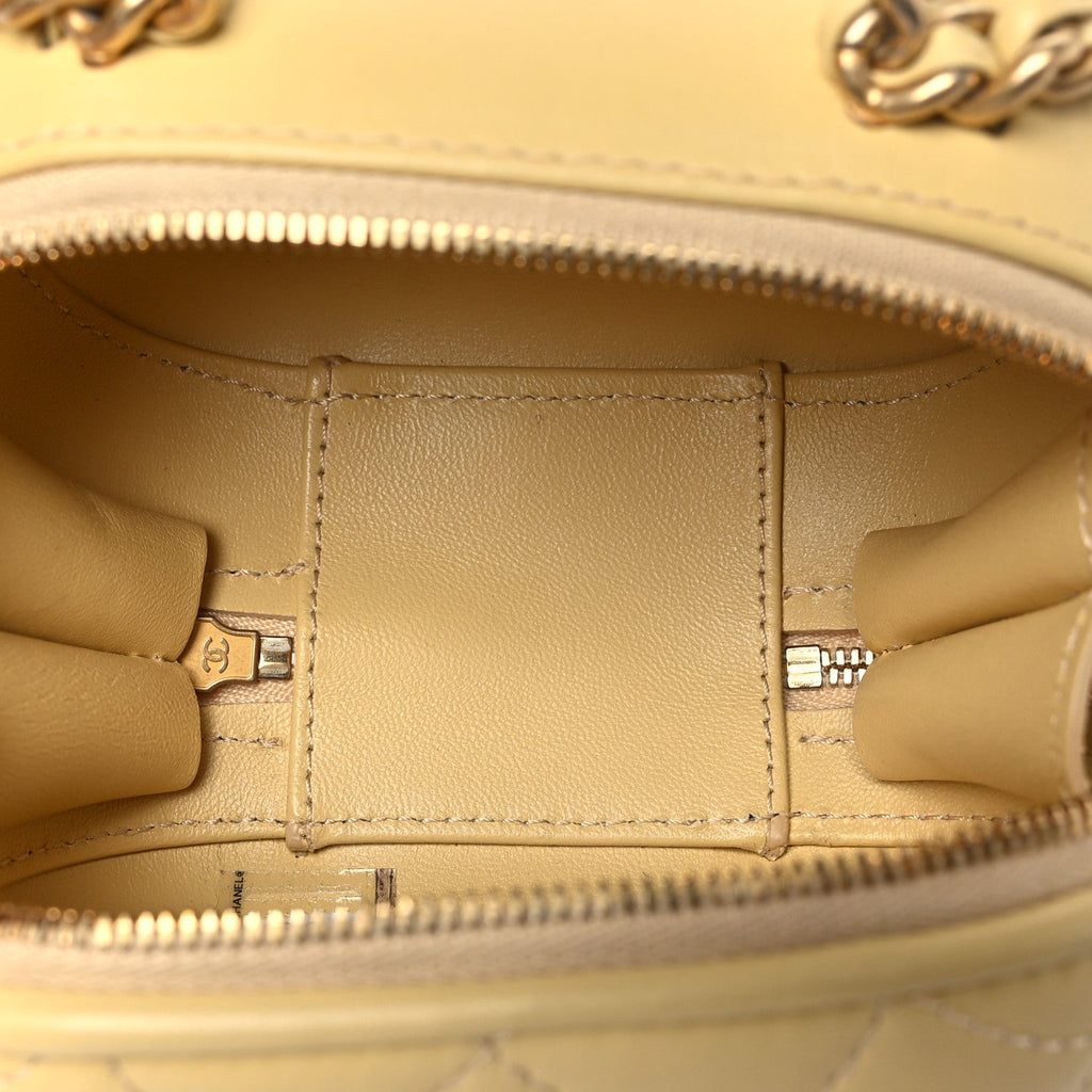 Lambskin Quilted Small CC Bubble Vanity Case With Chain Light Yellow