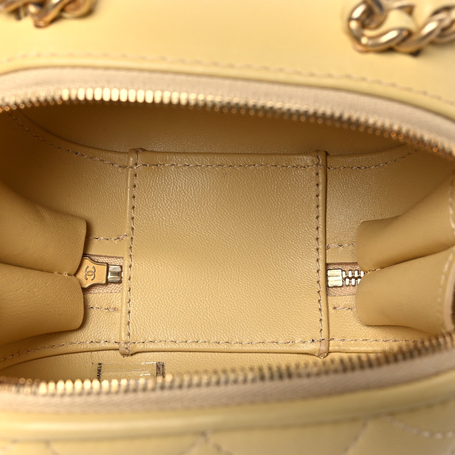 Lambskin Quilted Small CC Bubble Vanity Case With Chain Light Yellow