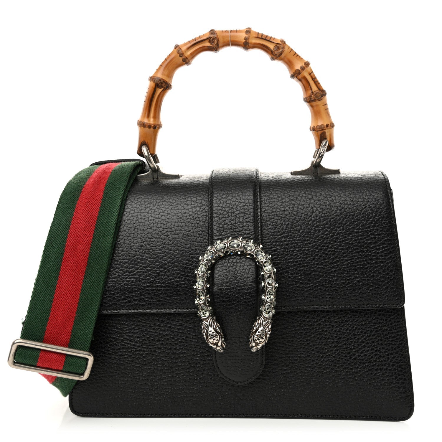 Dollar Calfskin Crystal Web Medium Dionysus Bamboo Top Handle Bag Black Black Diamond