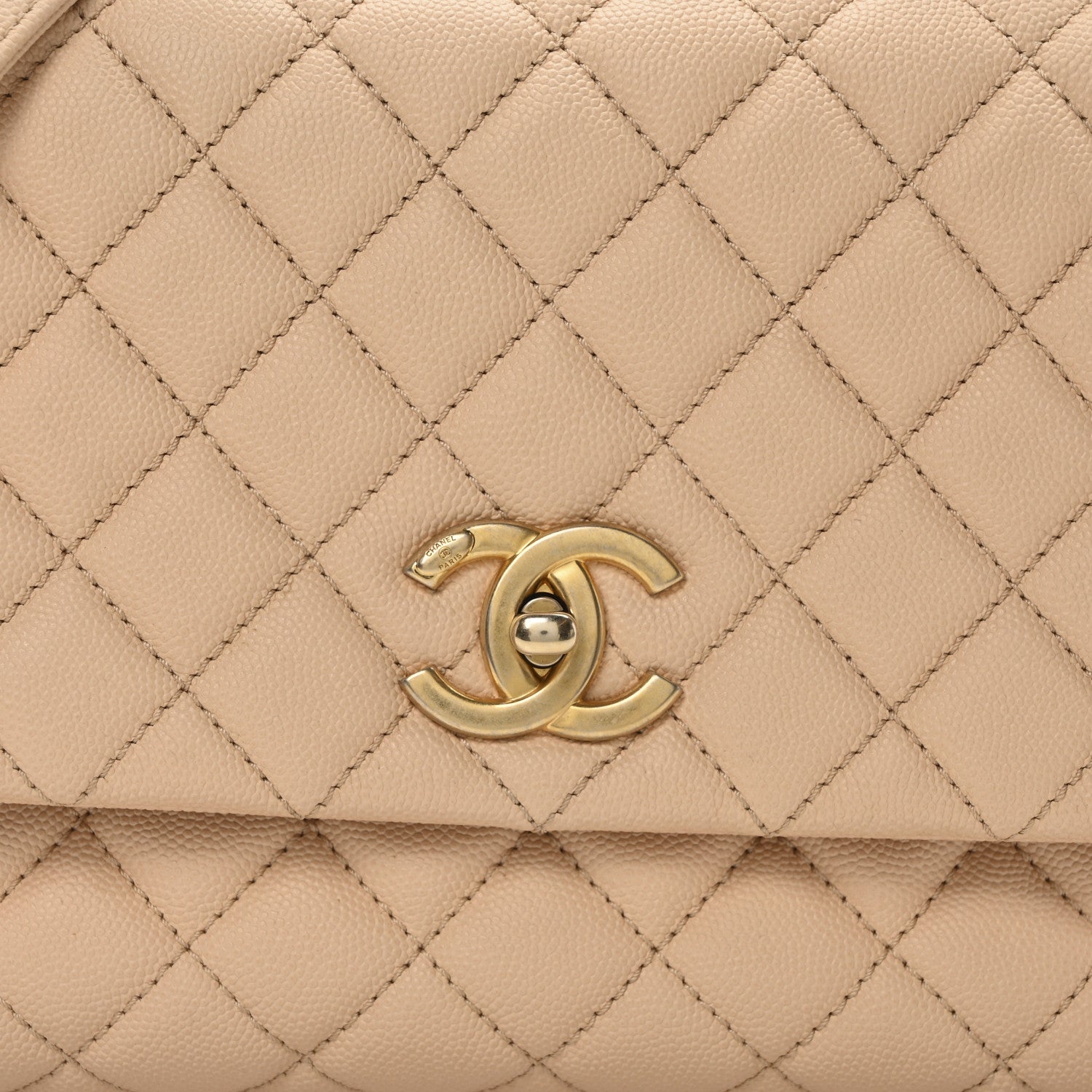 Caviar Quilted Small Coco Handle Flap Beige