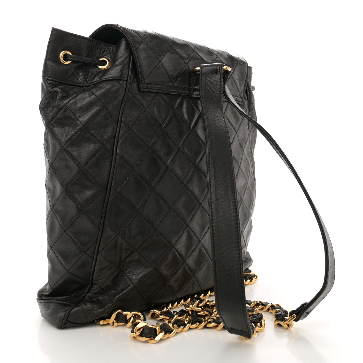 Lambskin Quilted Drawstring Backpack Black