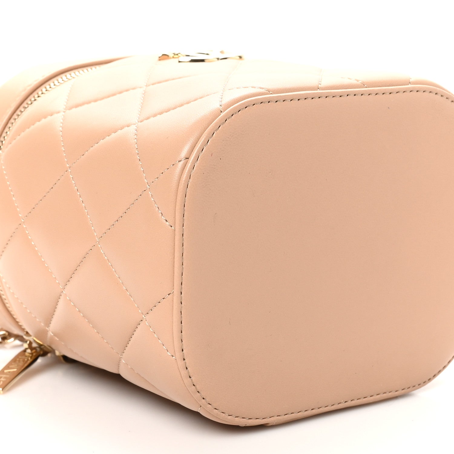 Lambskin Quilted Trendy Vanity Case Beige