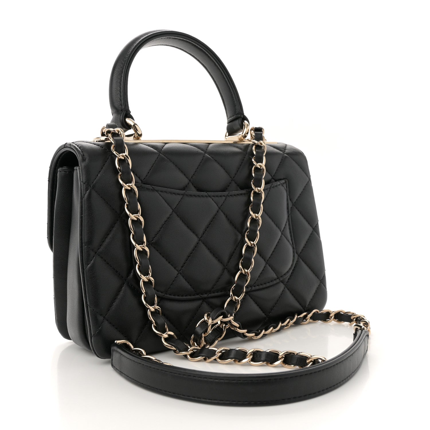 Lambskin Quilted Mini Trendy CC Dual Handle Flap Bag Black