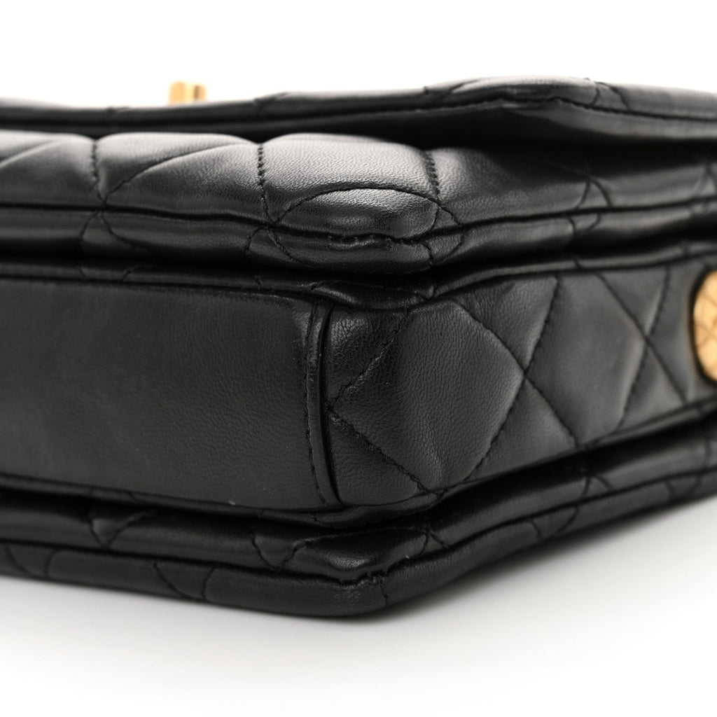 Lambskin Quilted Mini Medallion Multi Chain Flap Black