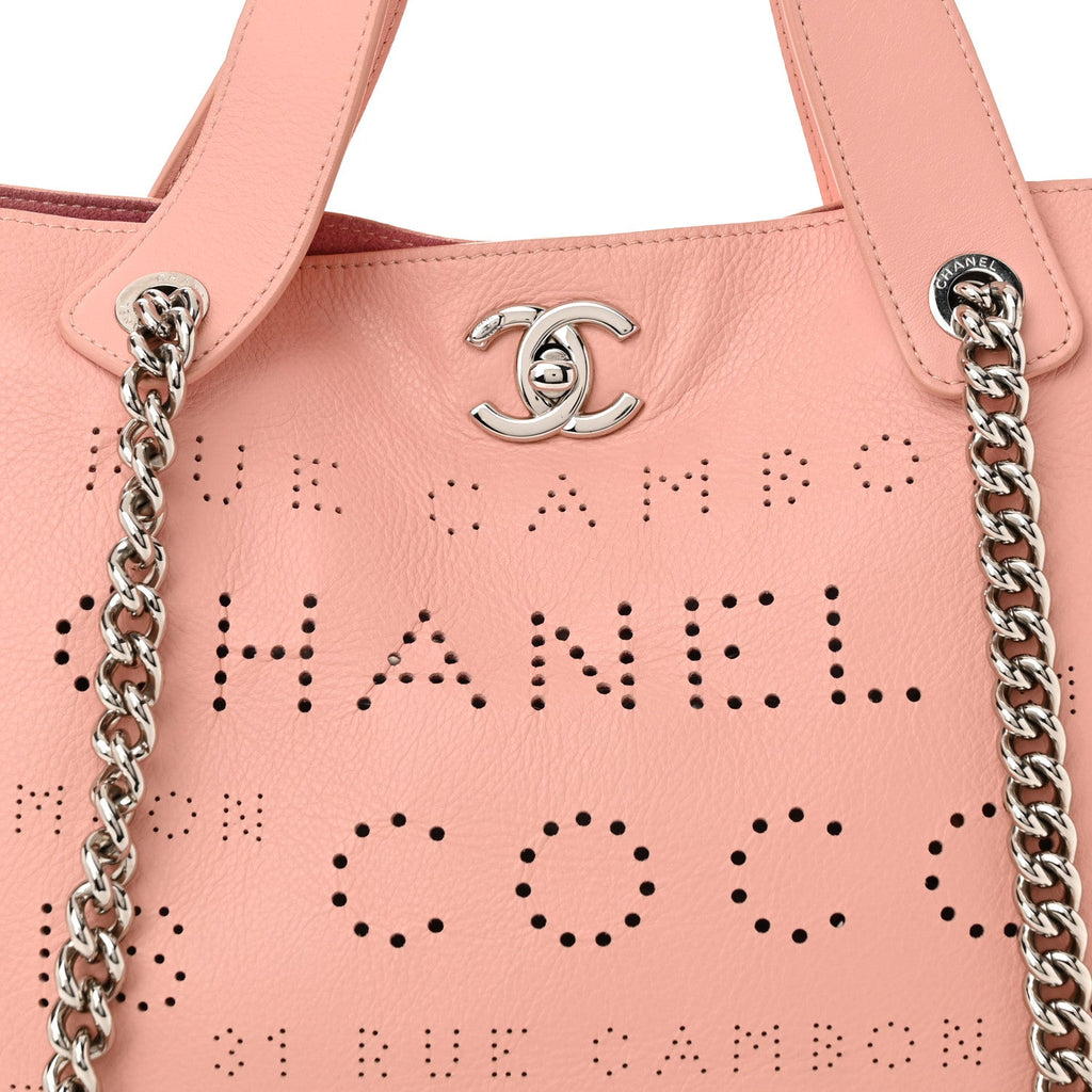 Calfskin Tweed Small Logo Eyelets Shopping Tote Pink