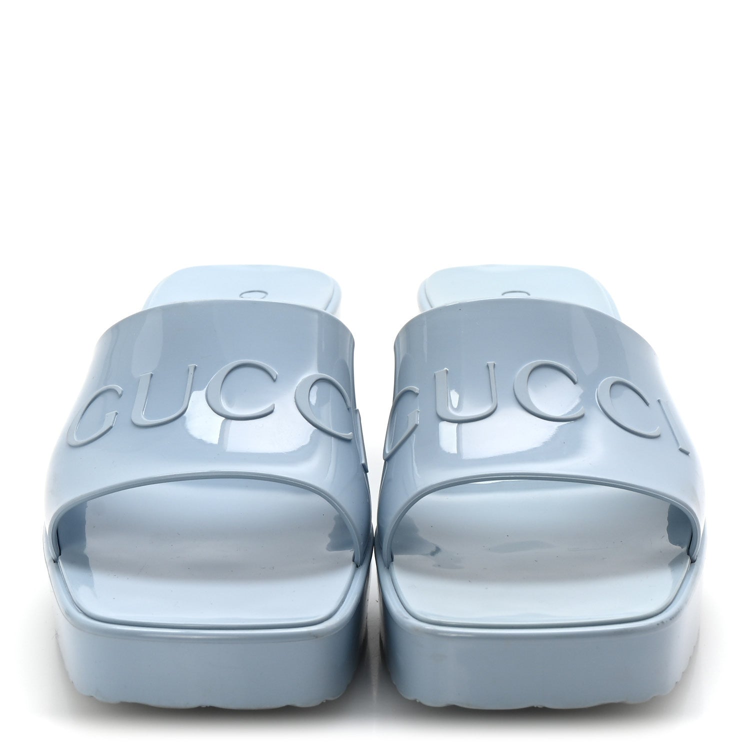 Rubber Gucci Logo Womens Platform 20/60mm Slide Sandals 36 Porcelain Light Blue