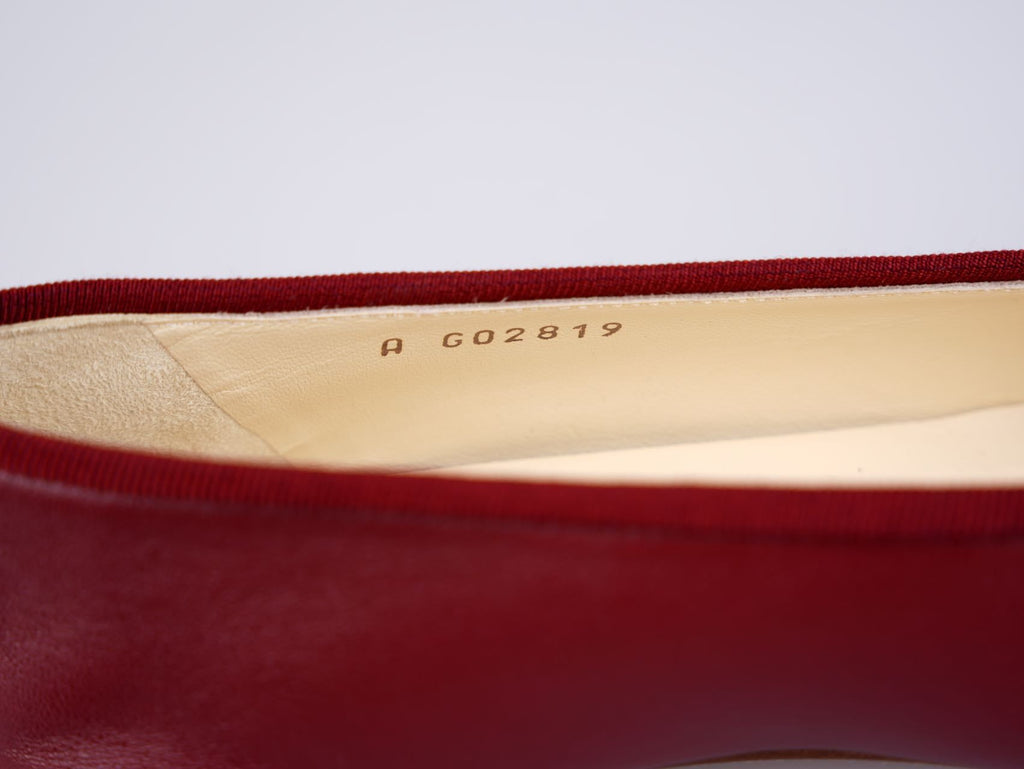 Chanel Burgundy Leather CC Bow Cap Toe Ballet Flats Size 38.5