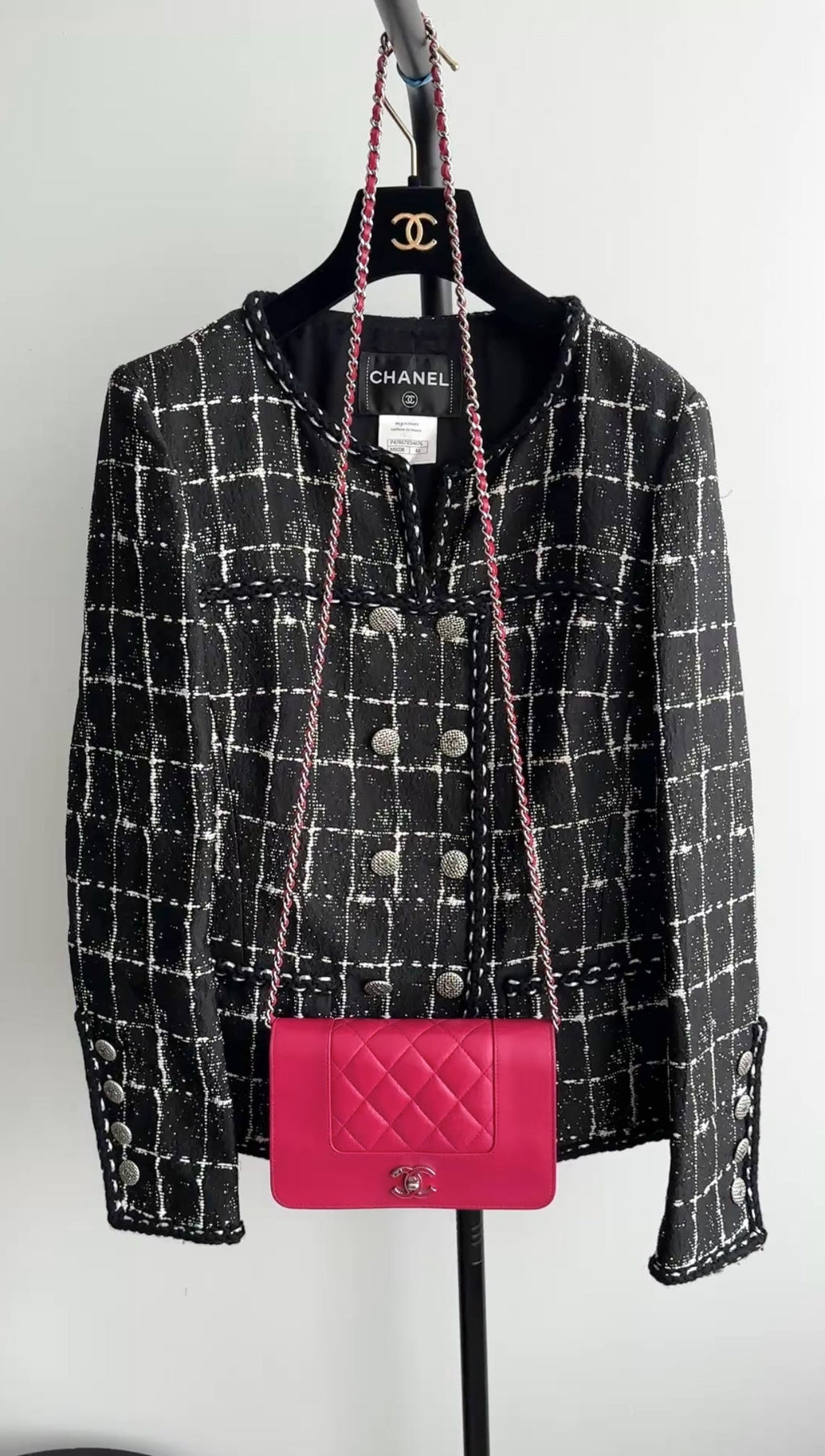 Chanel 14P Black and White Grid Jacket with Buttons - FR42