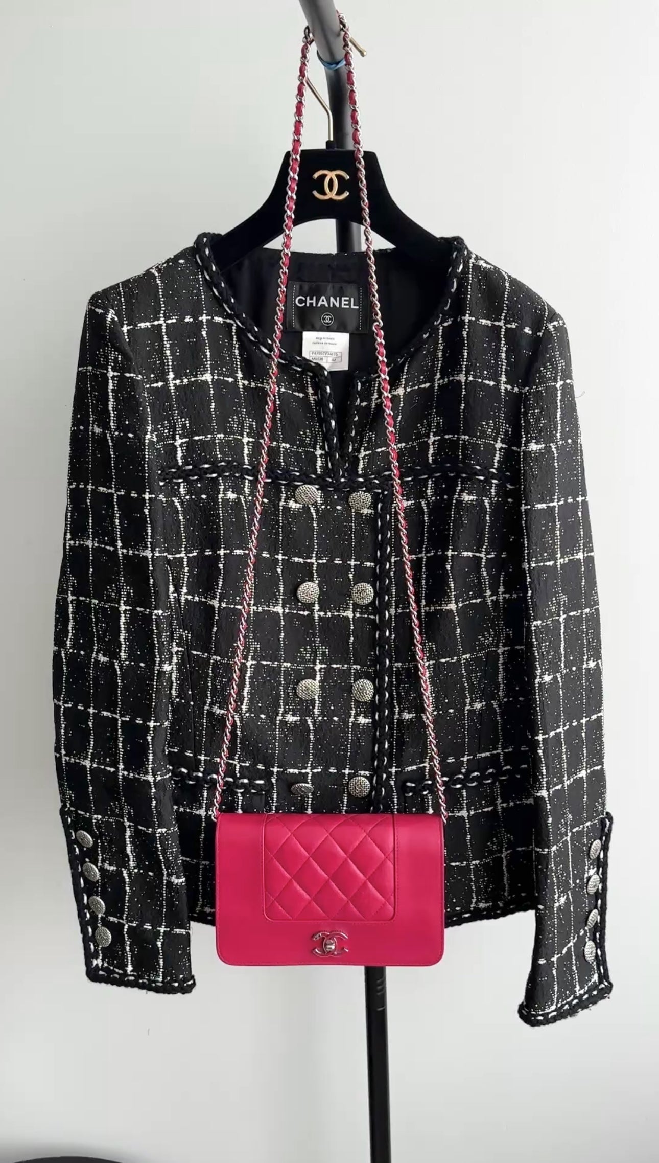 Chanel 14P Black and White Grid Jacket with Buttons - FR42