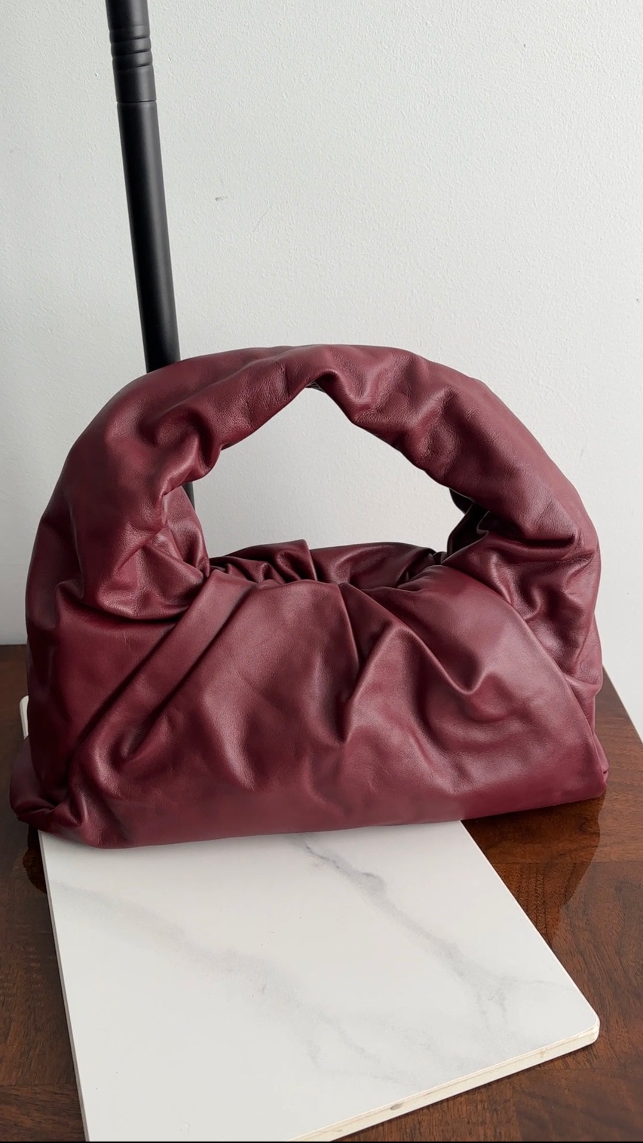Bottega Veneta Burgundy Pleat Leather Shoulder Pouch Bag