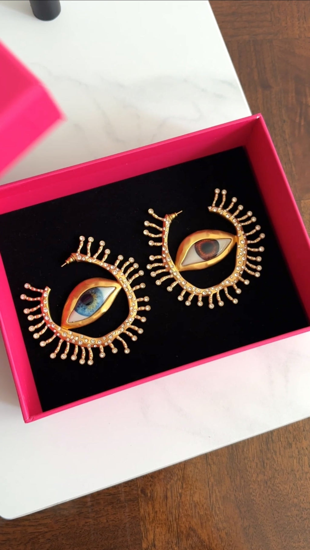 Schiaparelli Extra Large Enamel Eye Crystal Hoop Earrings