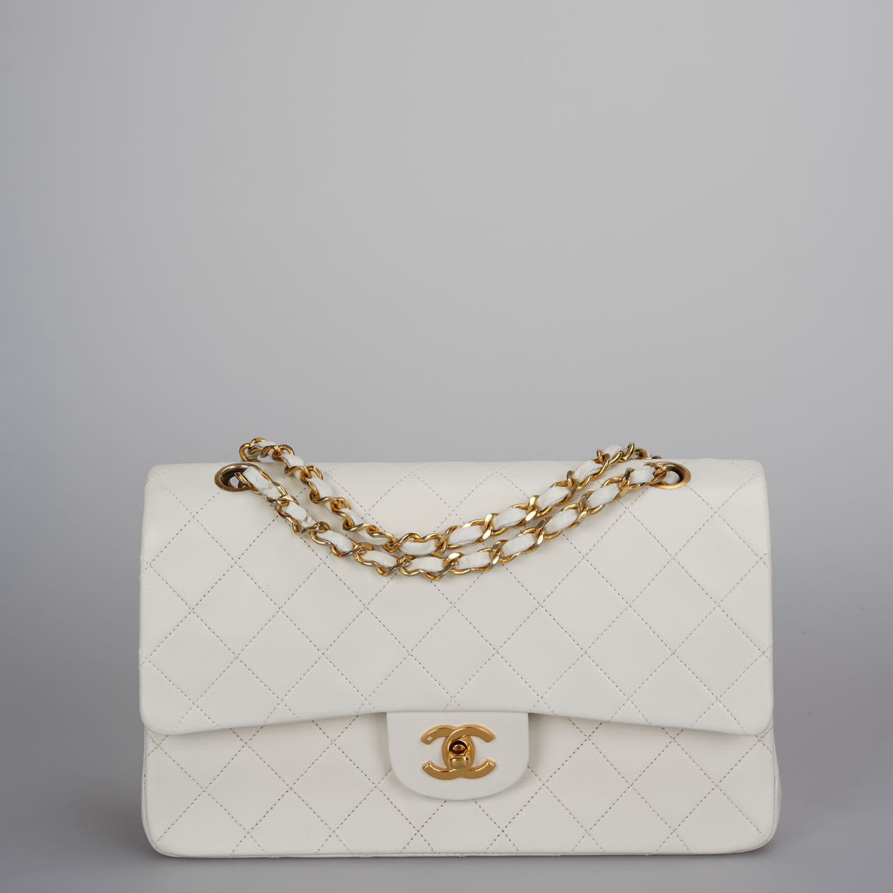 Chanel Vintage White Classic Double Flap Bag with 24k Gold Hardware