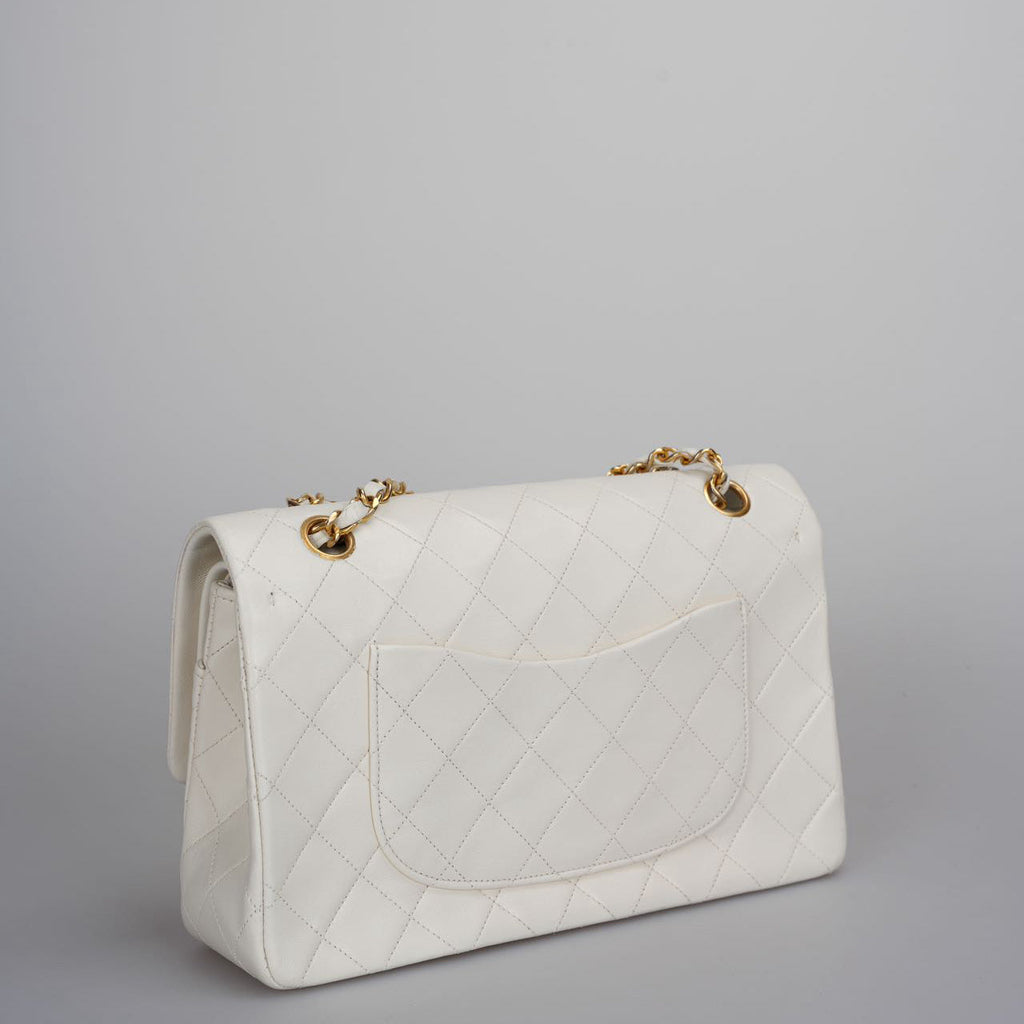 Chanel Vintage White Classic Double Flap Bag with 24k Gold Hardware