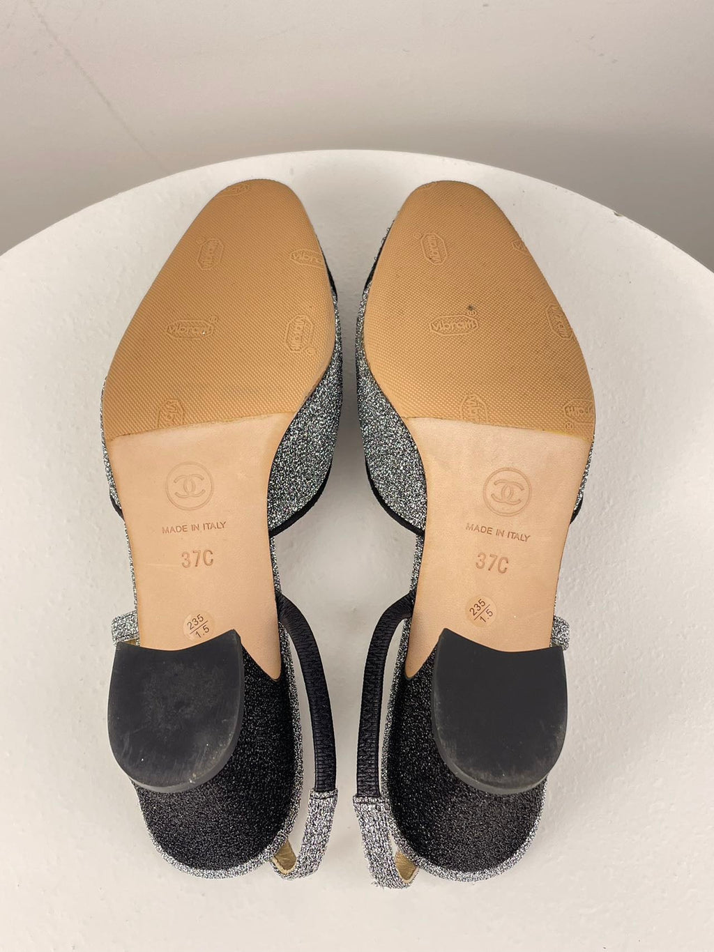 Chanel Glitter Slingback Pumps with CC Logo 37 Limited Edition