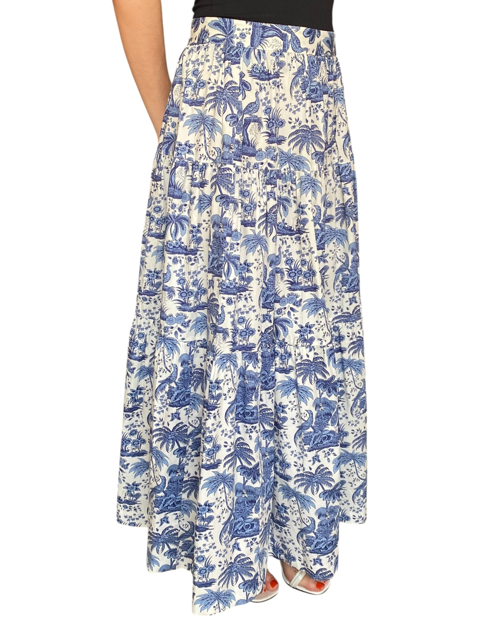 Staud Blue Tropical Print Maxi Skirt -  8
