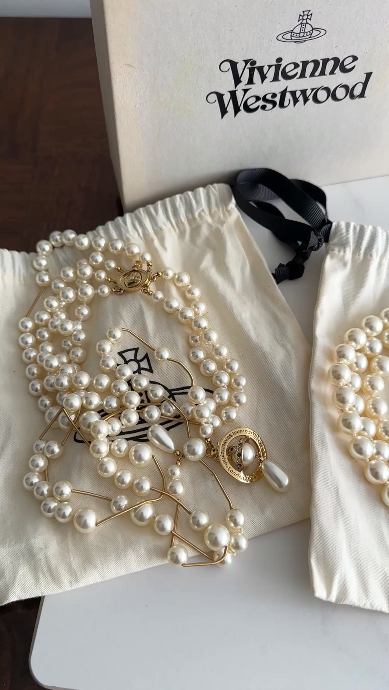 Vivienne Westwood Broken Pearl Lariat Necklace with Orb