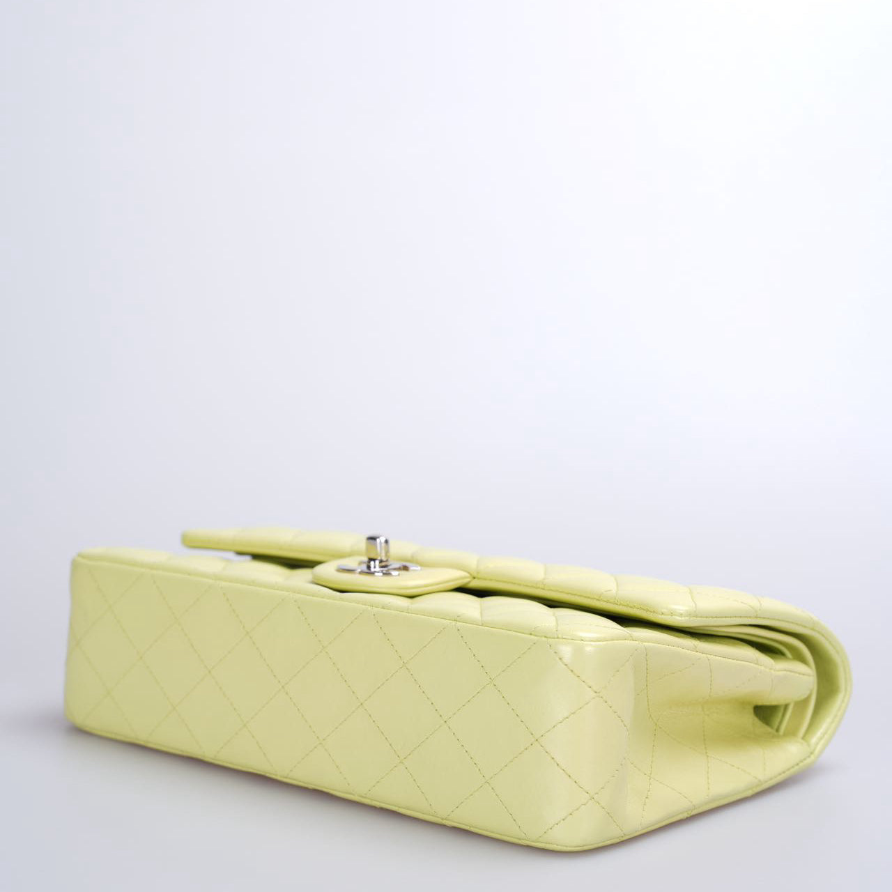 Chanel Medium Classic Double Flap Bag In Pastel Butter Yellow Color With Silver Hardware