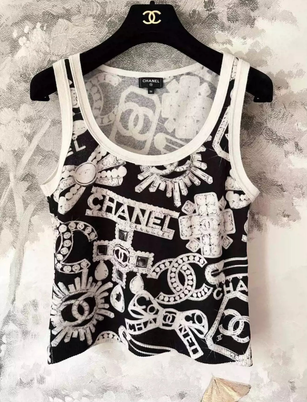 Chanel 23N Black & White Cashmere Top
