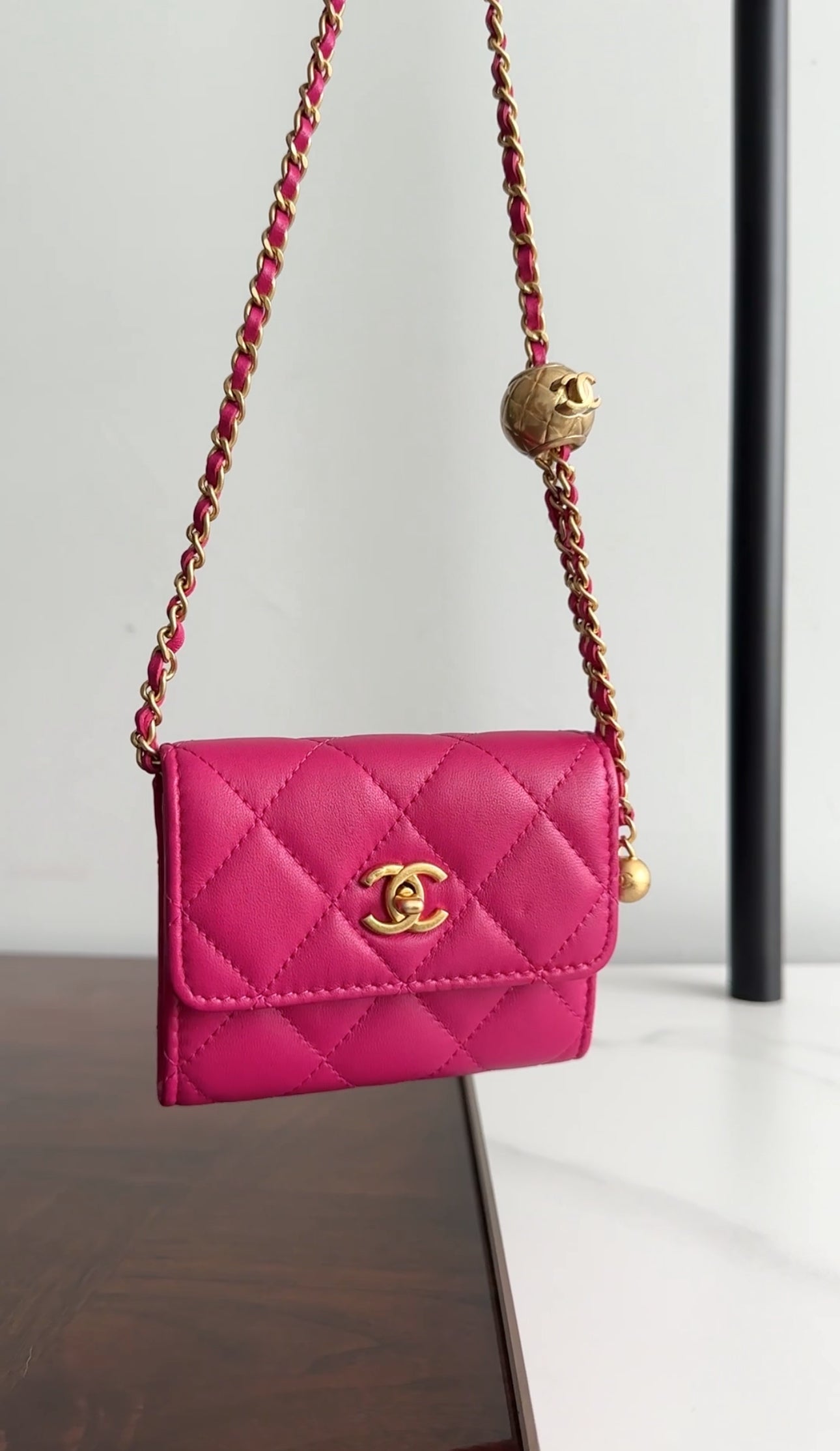 Chanel Magenta Pink Pearl Crush Mini Chain Clutch