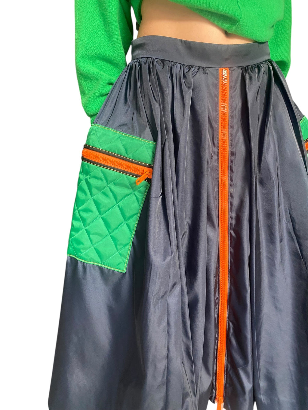 Prada Navy & Green Nylon Maxi Pocket Skirt - 44 / US 8
