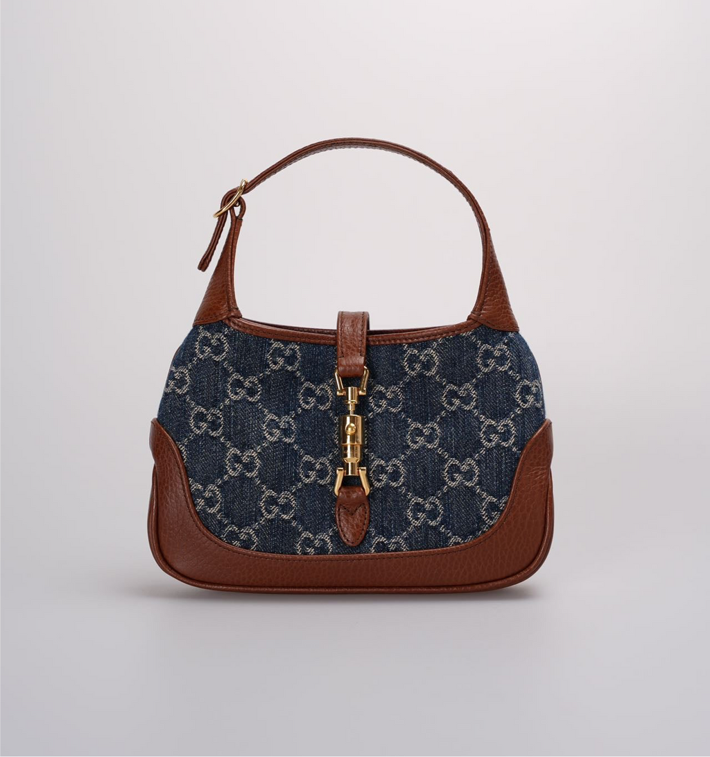 Gucci Denim GG Monogram Calfskin Mini Jackie 1961 Hobo Bag