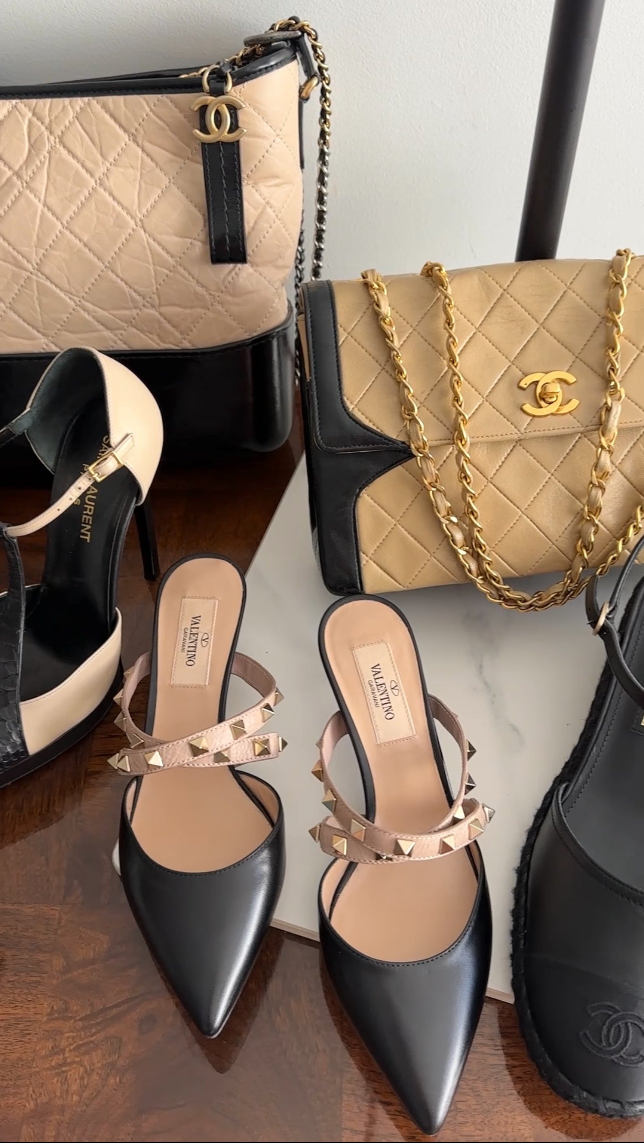 Valentino Black and Nude Two Tone Rockstud Crossover Mule - 35.5
