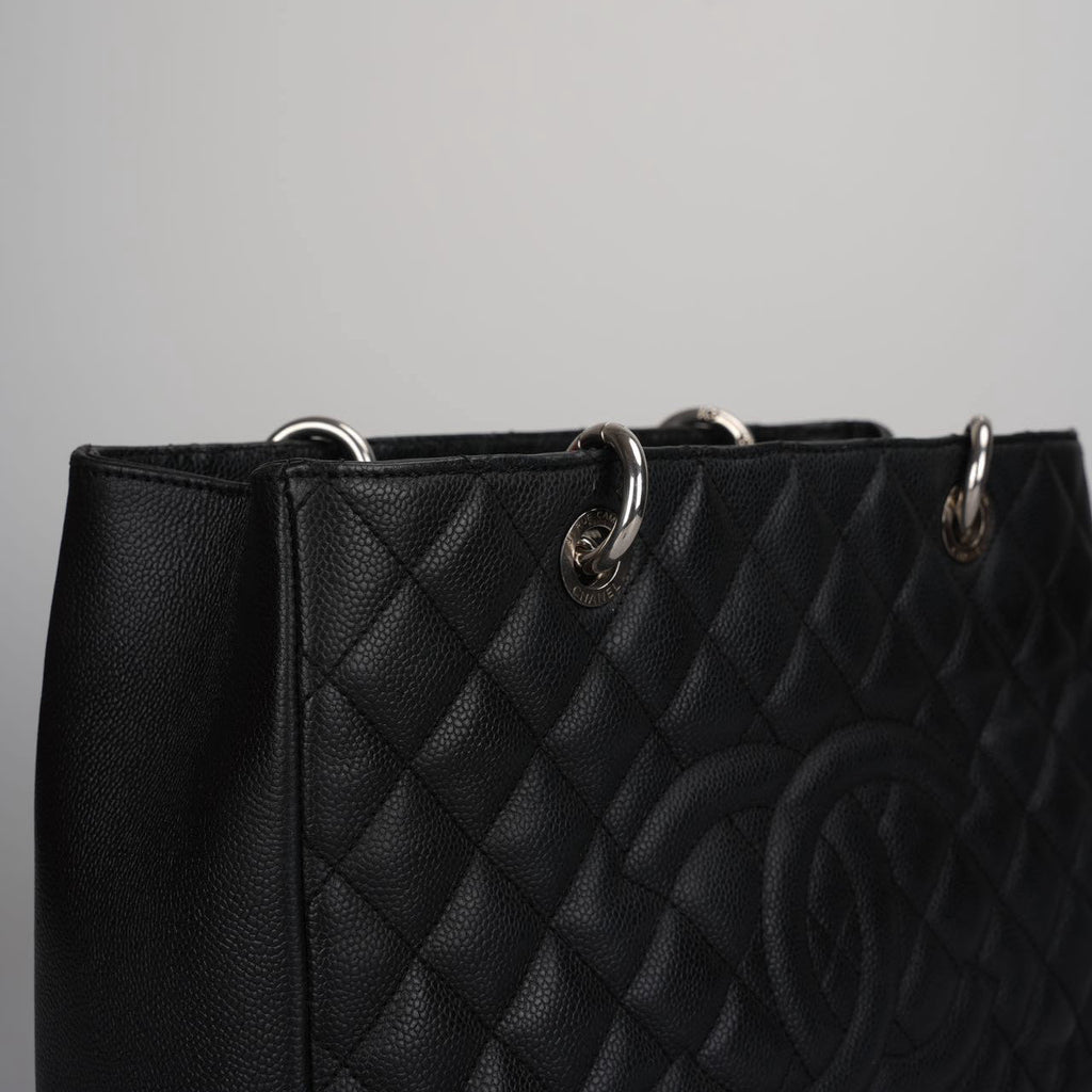 Chanel Black Grand Shopping Tote Black GST Bag in Caviar in Silver 2012