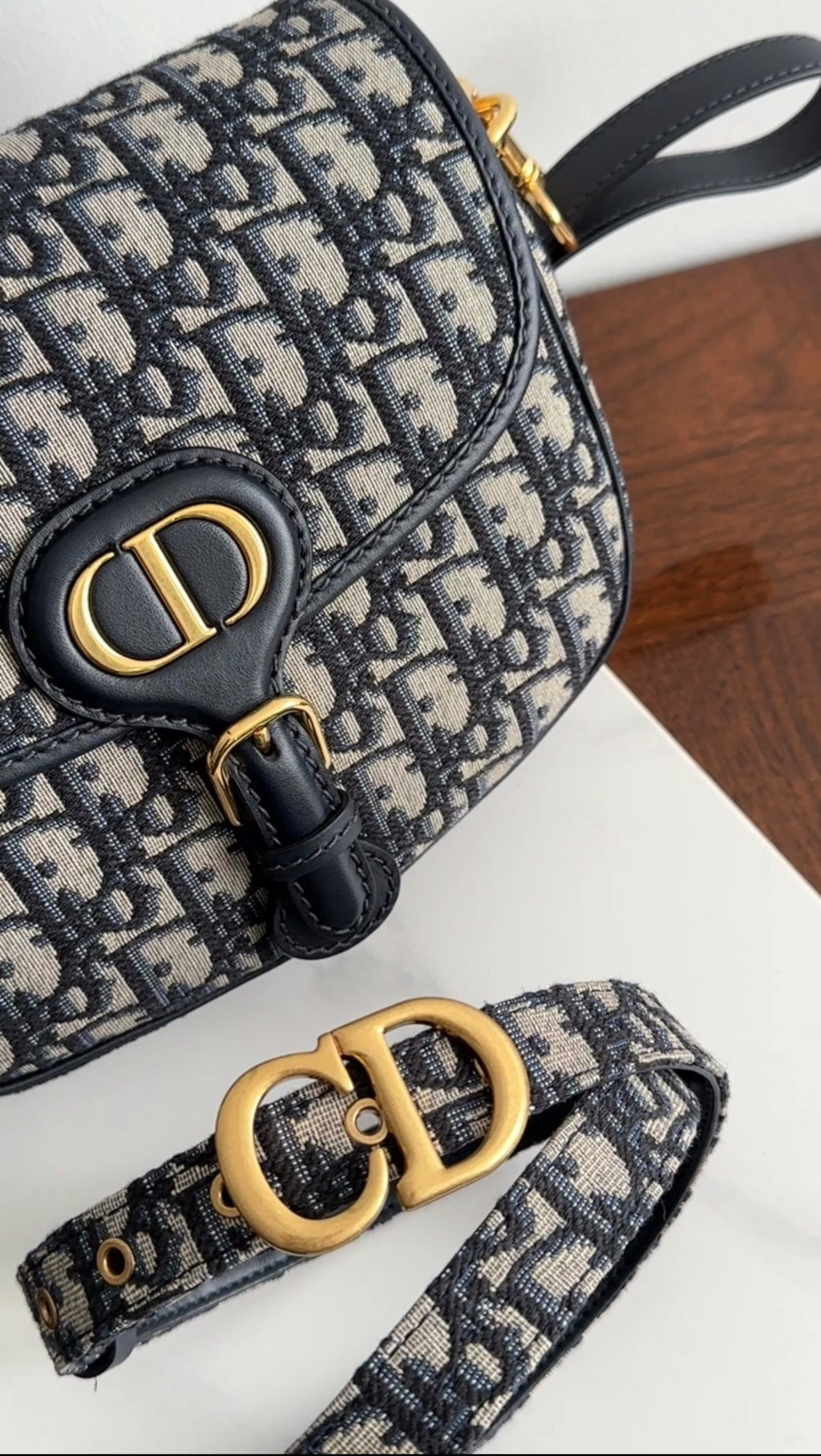 Christian Dior Navy Blue Oblique Jacquard Medium Bobby Bag