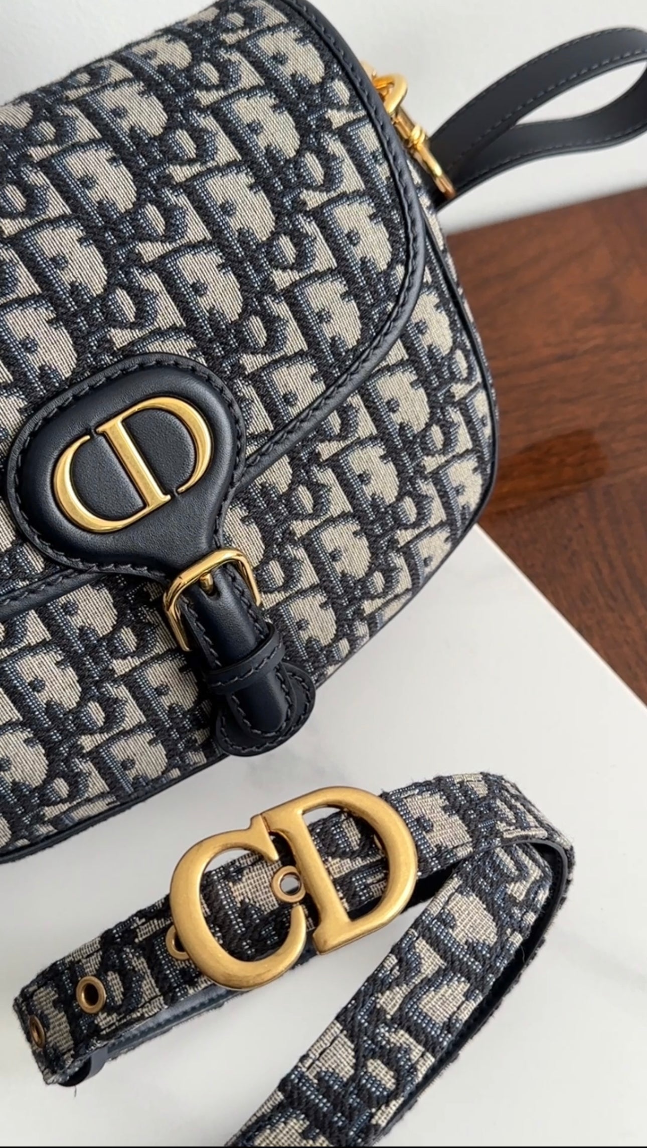 Christian Dior Navy Blue Oblique Jacquard Medium Bobby Bag