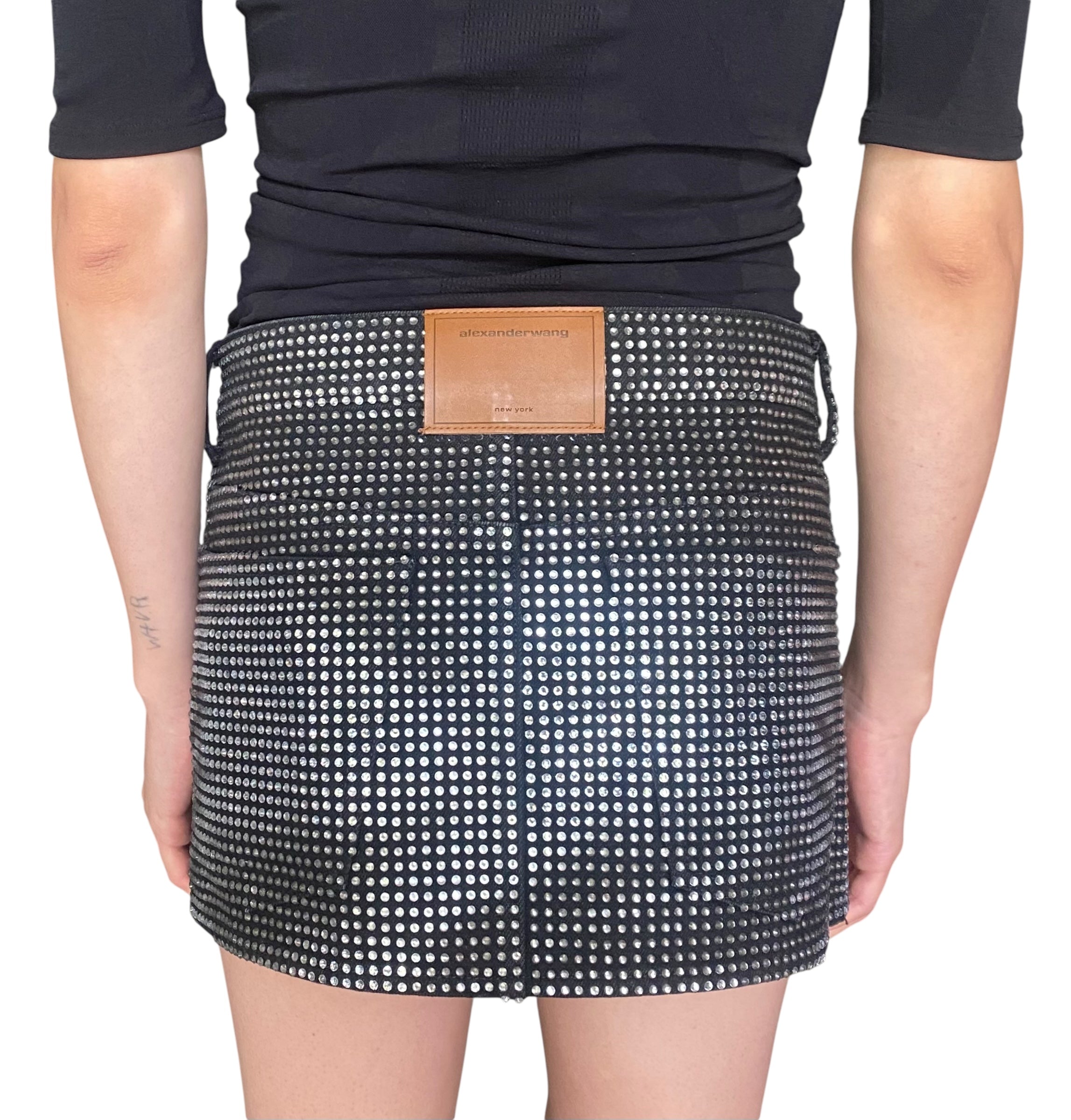 Alexander Wang Black Hotfix Denim crystal Mini Skirt - 26