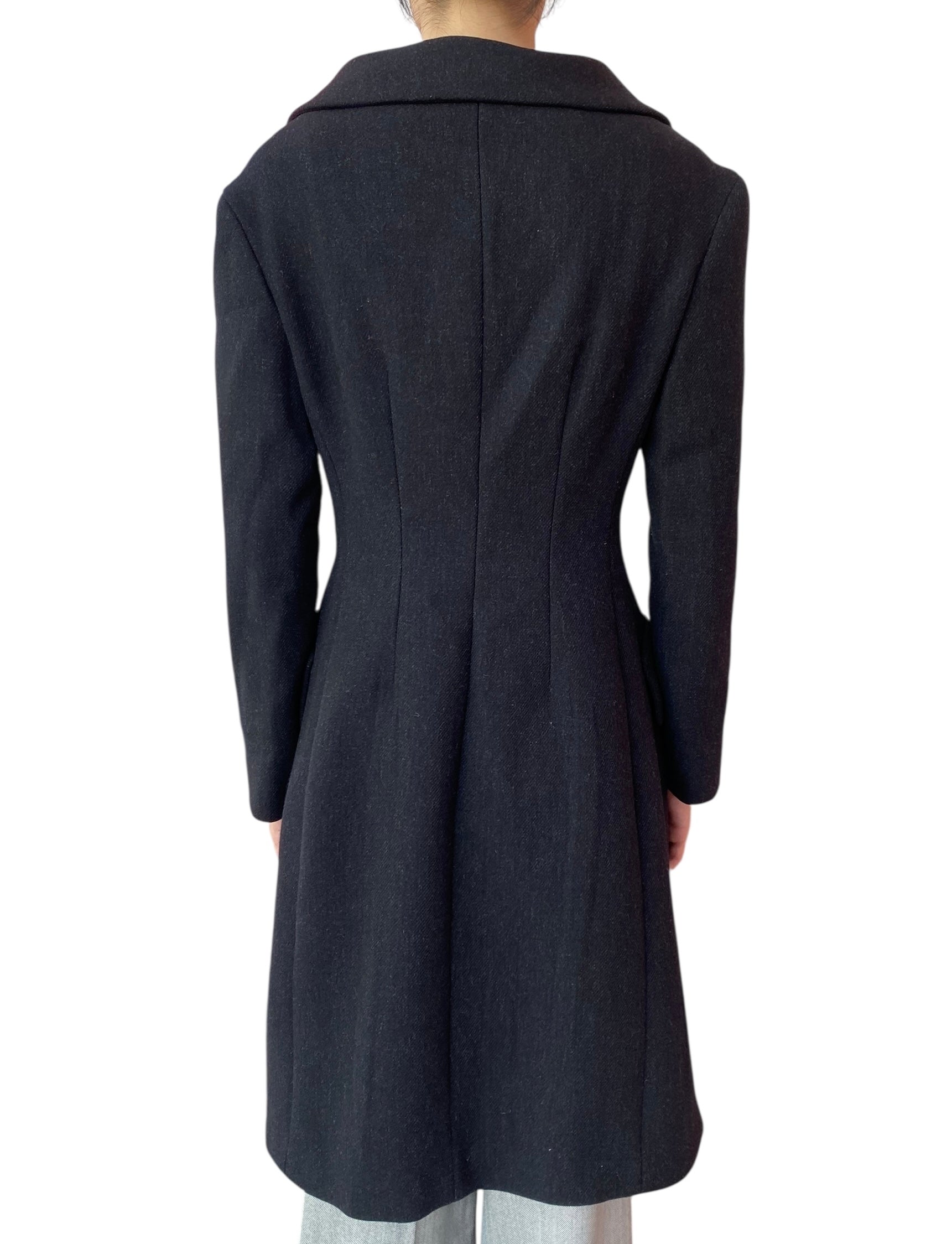 Prada Black Shetland Wool Double Breasted Coat - 42 / US 6
