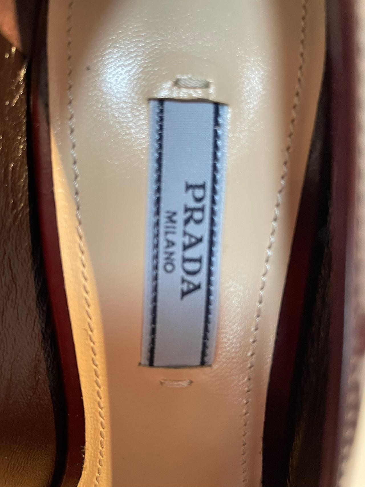 Prada Merlot Kiltie Chain Patent Leather Block-heel Pumps 39