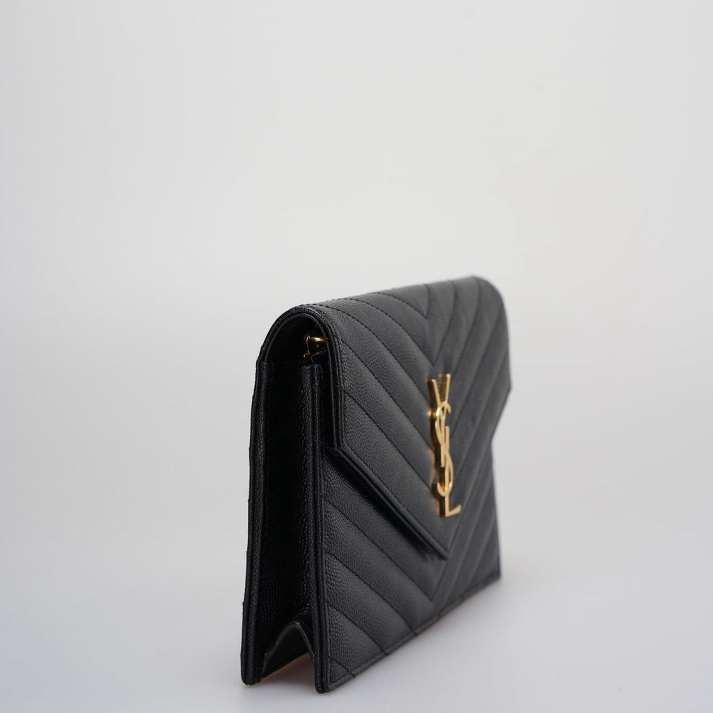 Saint Laurent Monogram Small Wallet on Chain Bag In Black with Gold Hardware