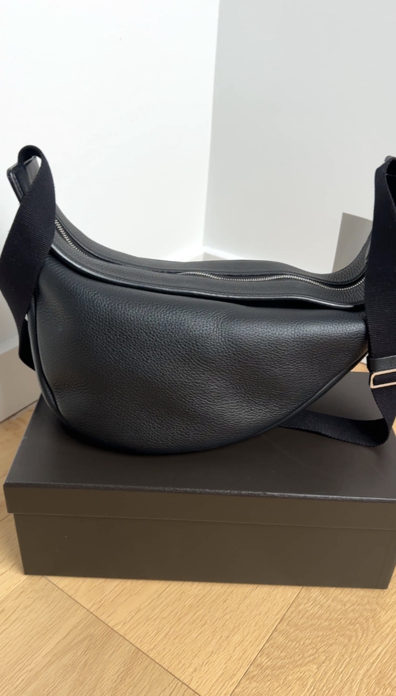 The Row Black Leather Slouchy Banana Bag