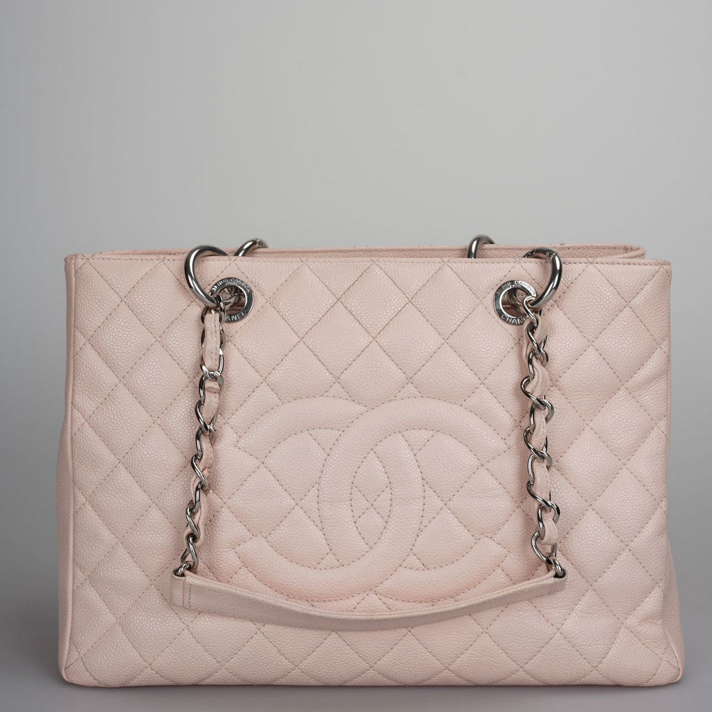 Chanel cherry blossom pink Grand Shopping Tote GST Bag in Caviar Leather with Silver Hardware