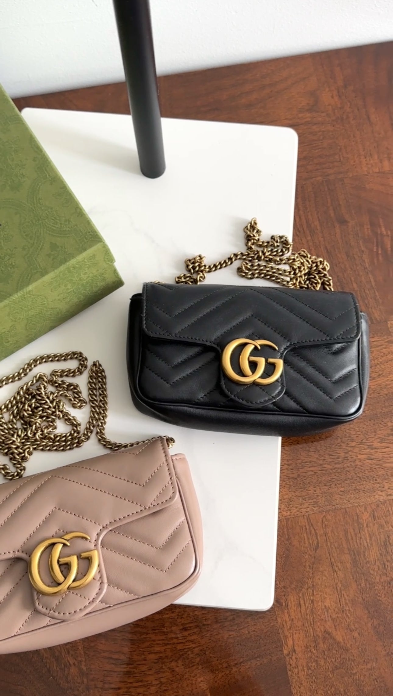 Gucci Marmont Super Mini Black Leather Crossbody Chain Bag