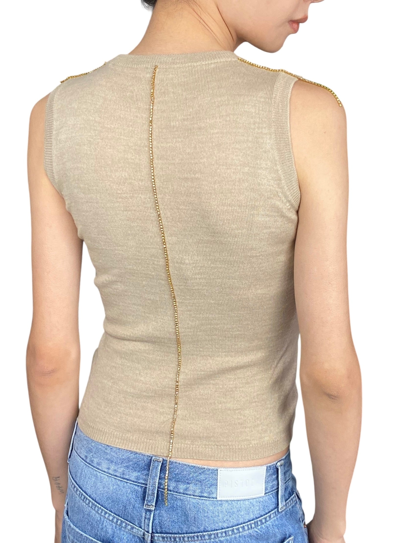 Miu Miu Beige and Gold Wool Jewel Tank - IT 38 / US 2