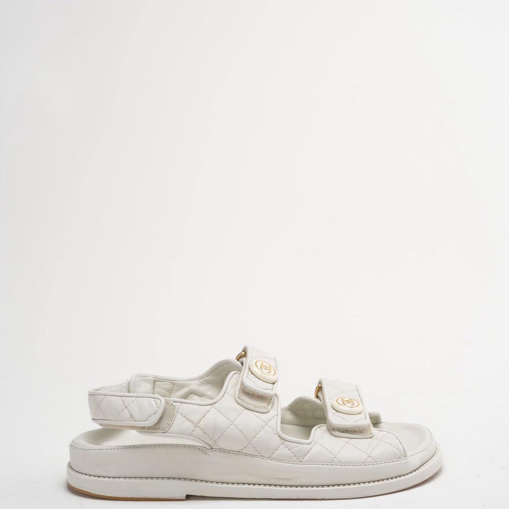 Chanel White Dad Sandal Lambskin Size 39