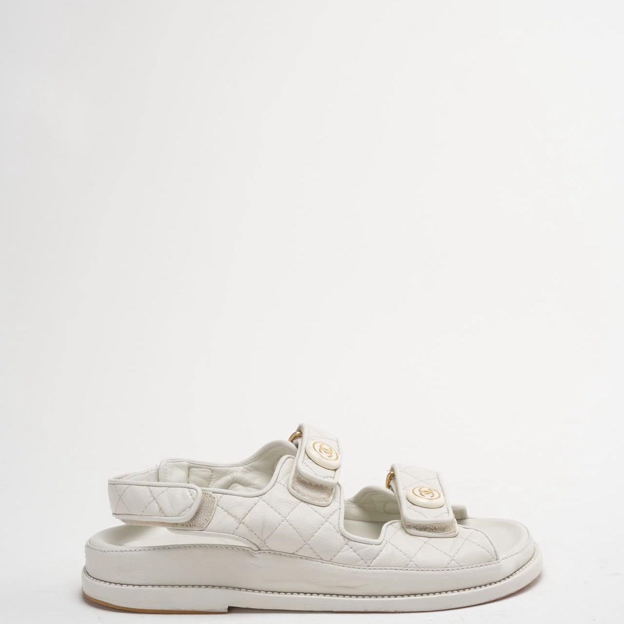 Chanel White Dad Sandal Lambskin Size 39