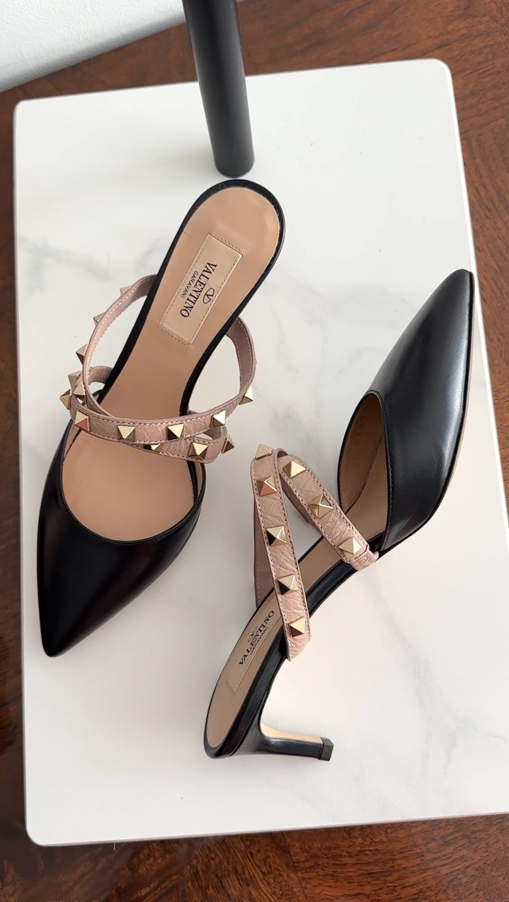 Valentino Black and Nude Two Tone Rockstud Crossover Mule - 35.5