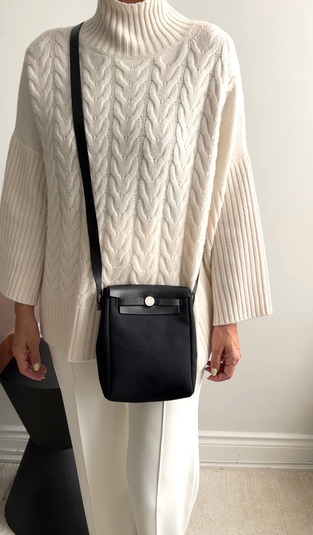 Hermes Mini Herbag Crossbody Bag Toile Natural and Black Canvas
