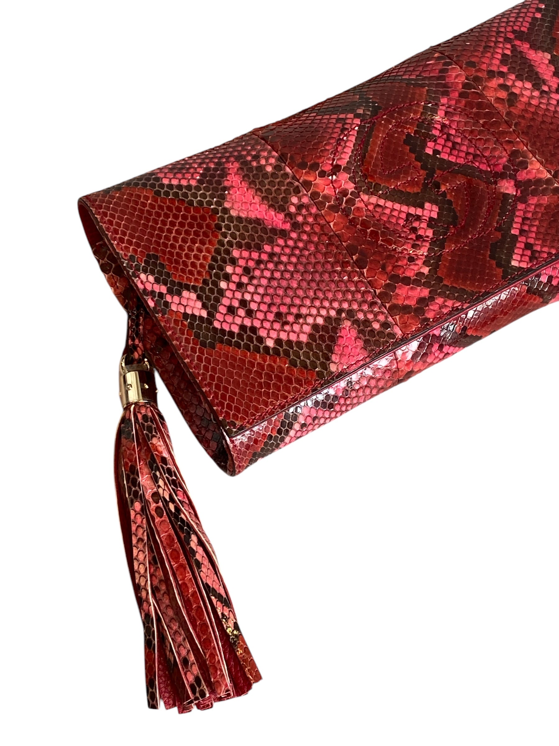 Gucci Red Python Tassel Clutch