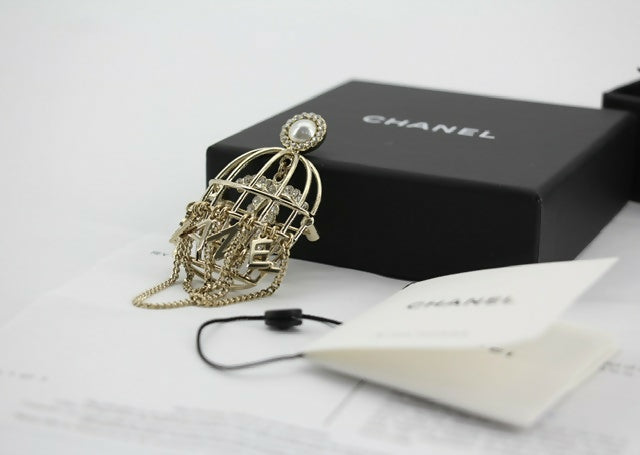 Chanel B22V Rhinestone & Metal Birdcage Brooch