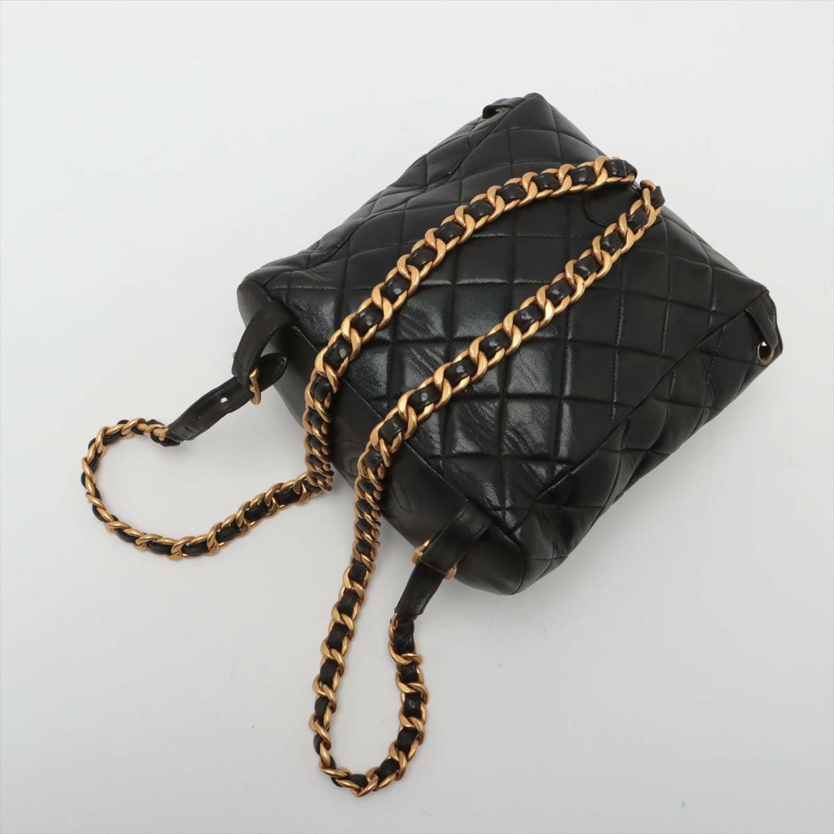 Chanel Vintage Black Lambskin Diamond-Quilted Flap Backpack